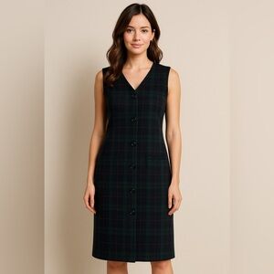 Sag Harbor Wool-Blend Plaid Button-Down Dress – Size 10